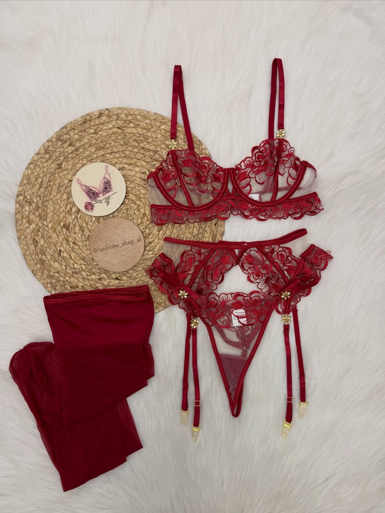 Women's Burgundy Lace Lingerie - đánh giá và giá Garter Belt Set